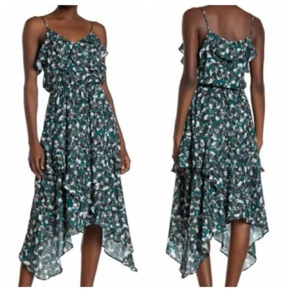 Parker Green Floral Ruffle High-Low Dress